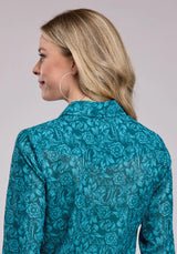 Womens Long Sleeve Button Tooled Floral Print Poly Georgette Western Shirt - Roper - Flyclothing LLC
