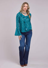 Roper Womens Long Sleeve Pullover Tooled Floral Print Poly Georgetter Western Shi - Roper - Flyclothing LLC