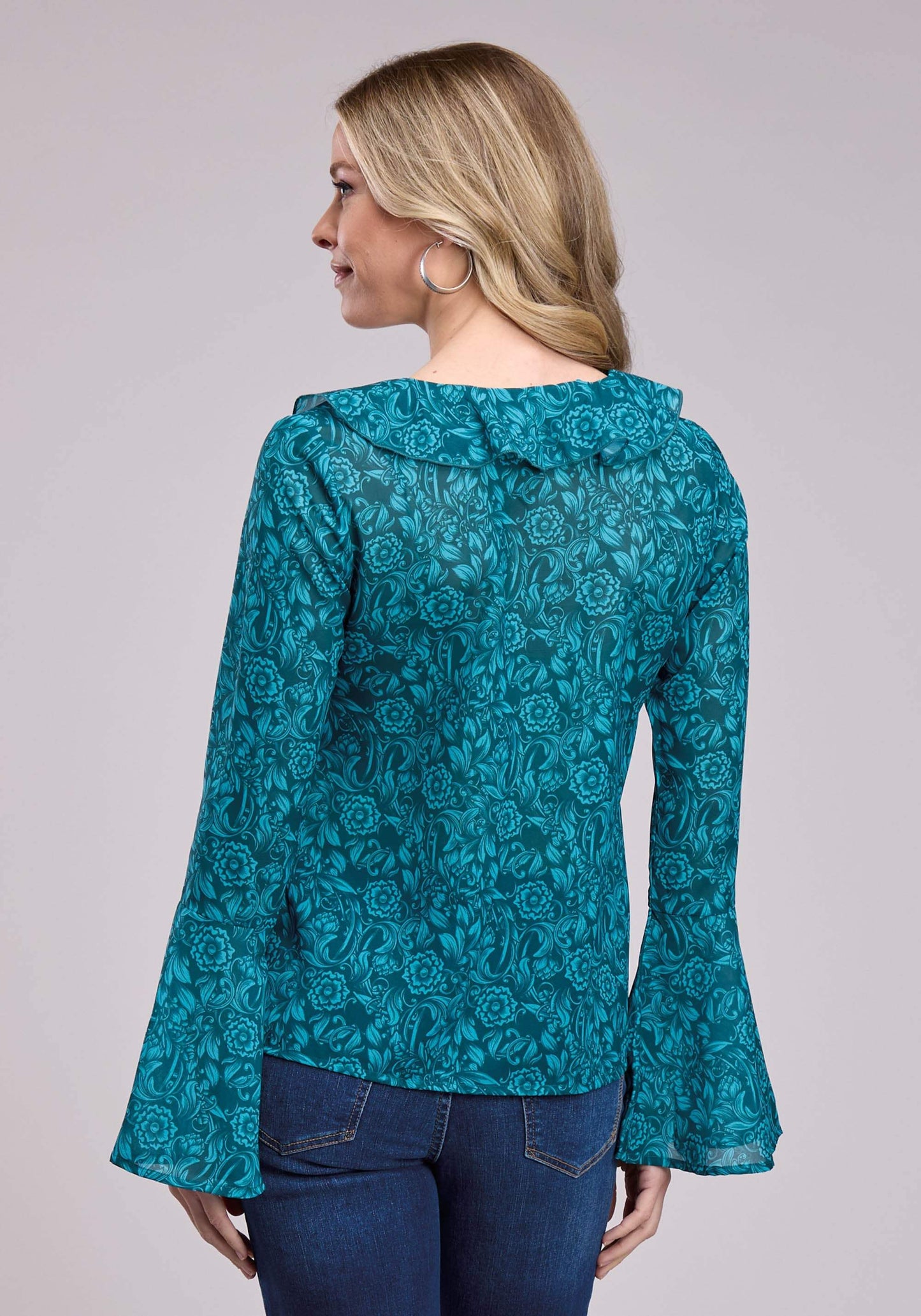 Roper Womens Long Sleeve Pullover Tooled Floral Print Poly Georgetter Western Shi - Roper - Flyclothing LLC