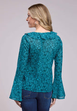 Roper Womens Long Sleeve Pullover Tooled Floral Print Poly Georgetter Western Shi - Roper - Flyclothing LLC