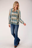 Roper Womens Long Sleeve Pullover Watercolor Stripe Print Tunic Western Shirt - Roper