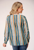 Roper Womens Long Sleeve Pullover Watercolor Stripe Print Tunic Western Shirt - Roper