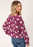 Roper Womens Long Sleeve Horse Print Rayon Long Sleeve  Peasant Blouse - Roper