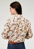 Roper Womens Long Sleeve Snap Feather Toss Printed Rayon Western Blouse - Roper