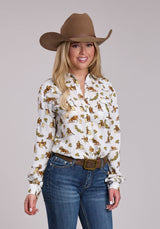 Womens Roper Racers Printed Rayon Long Sleeve Snap Shirt