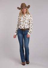 Womens Roper Racers Printed Rayon Long Sleeve Snap Shirt