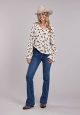Womens Roper Racers Printed Rayon Long Sleeve Shirt