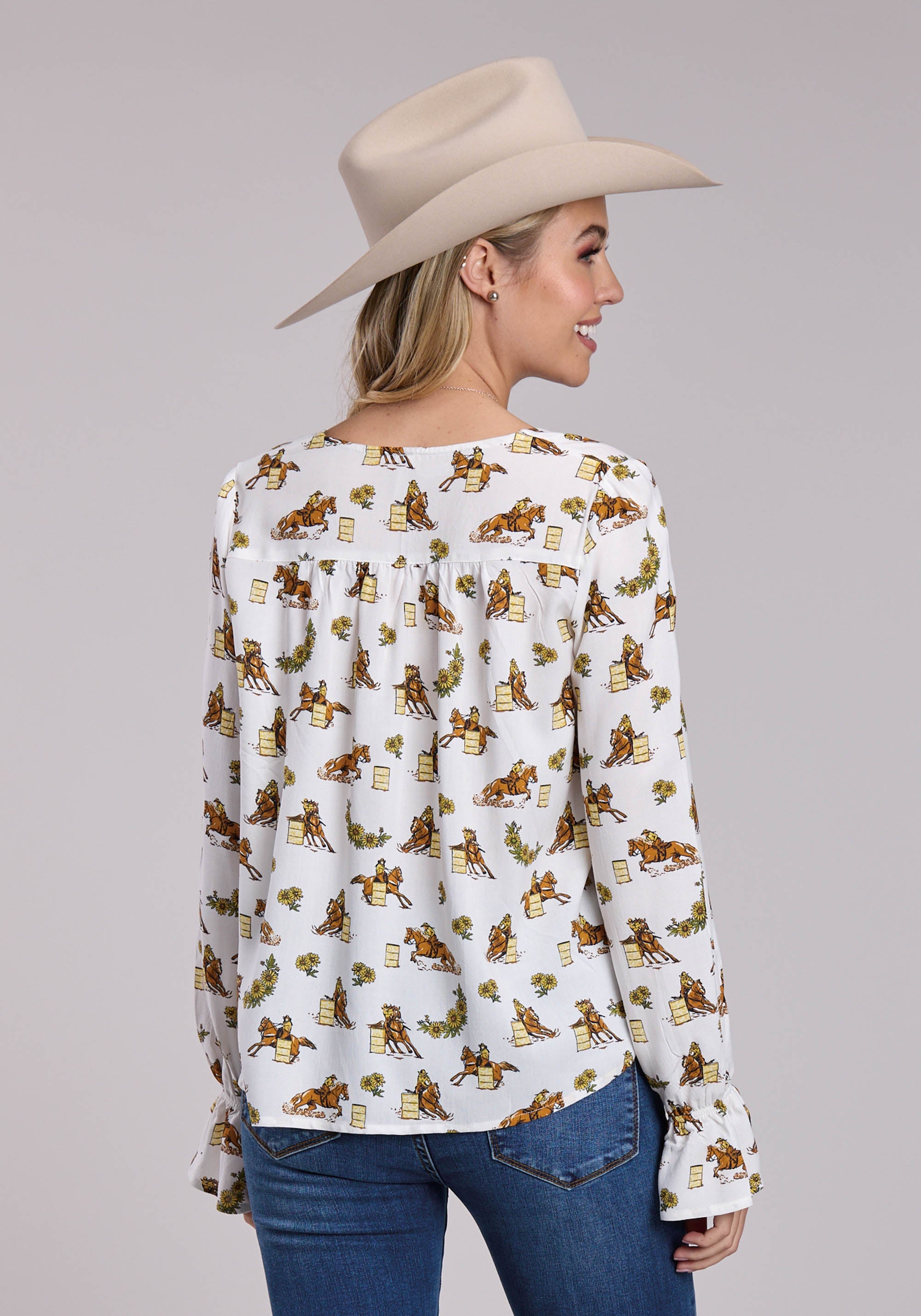 Womens Roper Racers Printed Rayon Long Sleeve Shirt