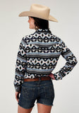 Roper Womens Long Sleeve Snap Navy Aztec Printed Rayon Western Blouse - Roper