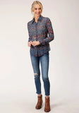 Roper Womens Long Sleeve Ditzy Floral Print Polyester Shirt Blouse - Roper