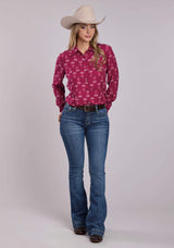 Womens Roper Raspberry Printed Rayon Long Sleeve Snap Shirt - Roper - Flyclothing LLC