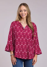 Womens Roper Raspberry Printed Rayon Long Sleeve Button Shirt - Roper - Flyclothing LLC