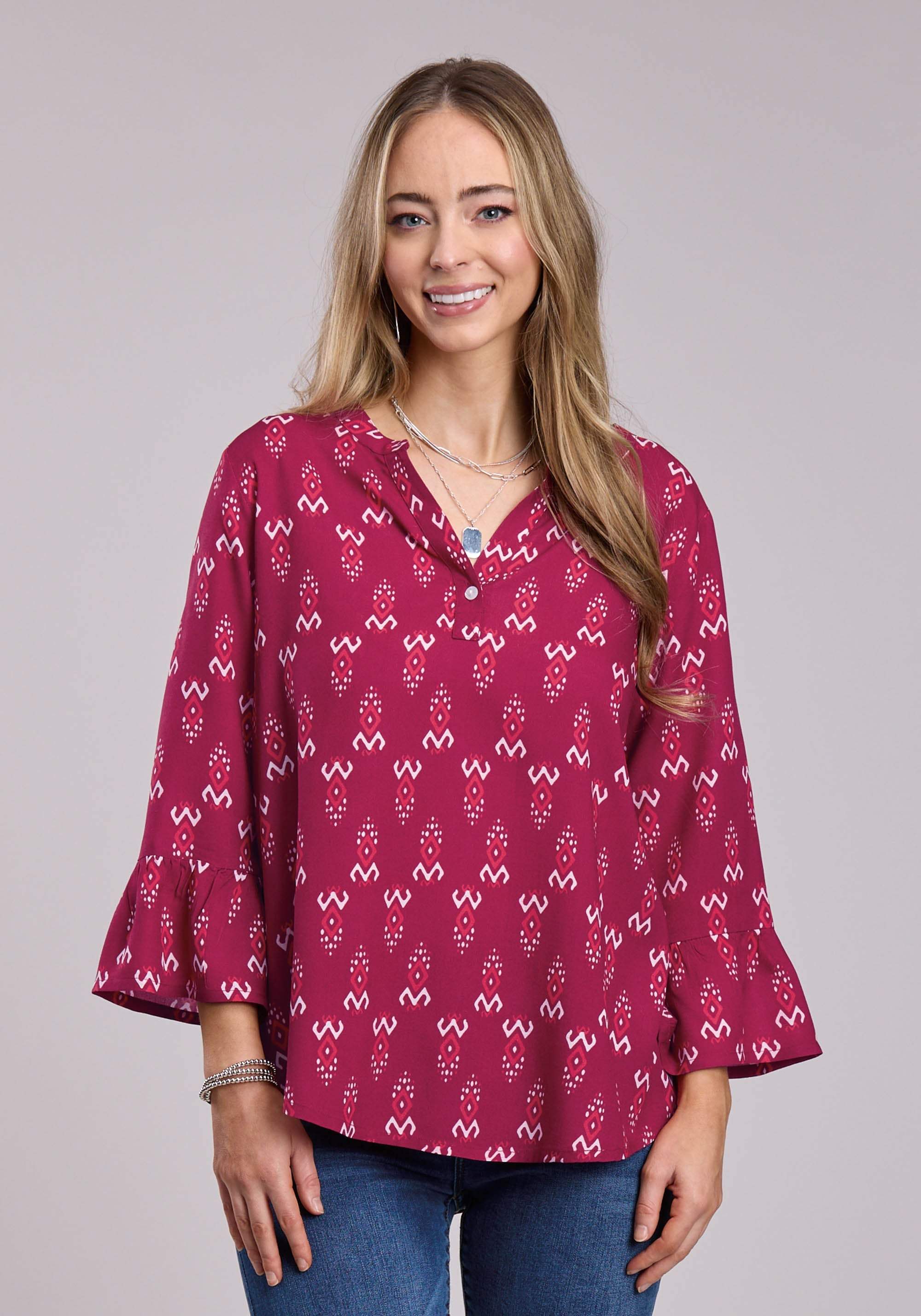 Womens Roper Raspberry Printed Rayon Long Sleeve Button Shirt - Roper - Flyclothing LLC