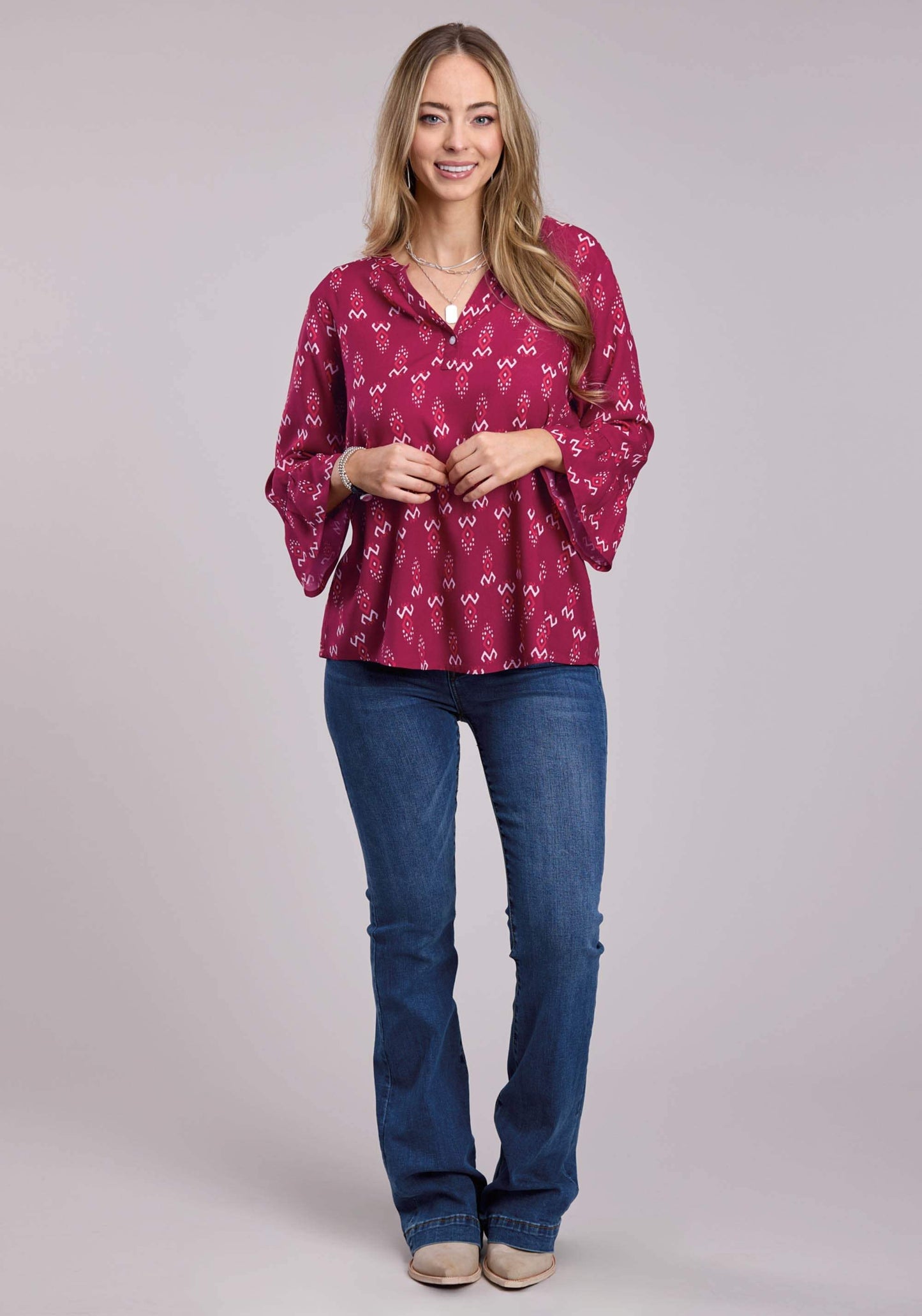 Womens Roper Raspberry Printed Rayon Long Sleeve Button Shirt - Roper - Flyclothing LLC