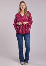 Womens Roper Raspberry Printed Rayon Long Sleeve Button Shirt - Roper - Flyclothing LLC