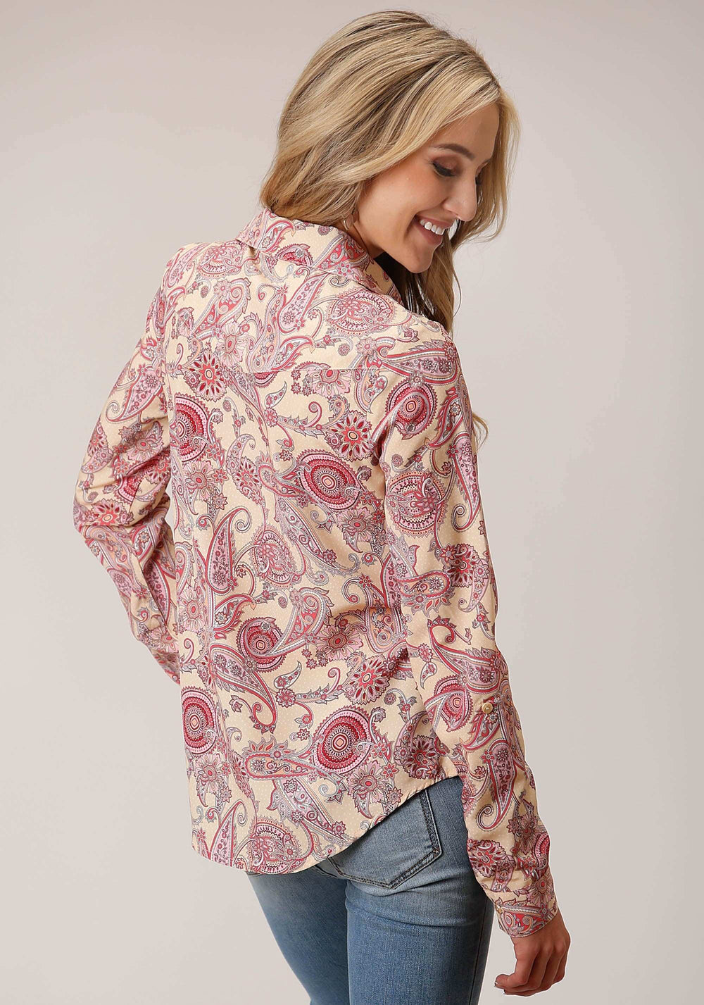 Roper Womens Long Sleeve Spring Paisley Print Poly Crepe Blouse - Roper - Flyclothing LLC