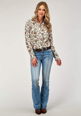 Roper Womens Long Sleeve Button Vintage Floral Print Western Shirt With Tab And Bttn On Sleeves For Rolled Cuffs - Roper - Flyclothing LLC