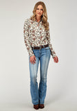 Roper Womens Long Sleeve Button Vintage Floral Print Western Shirt With Tab And Bttn On Sleeves For Rolled Cuffs - Roper
