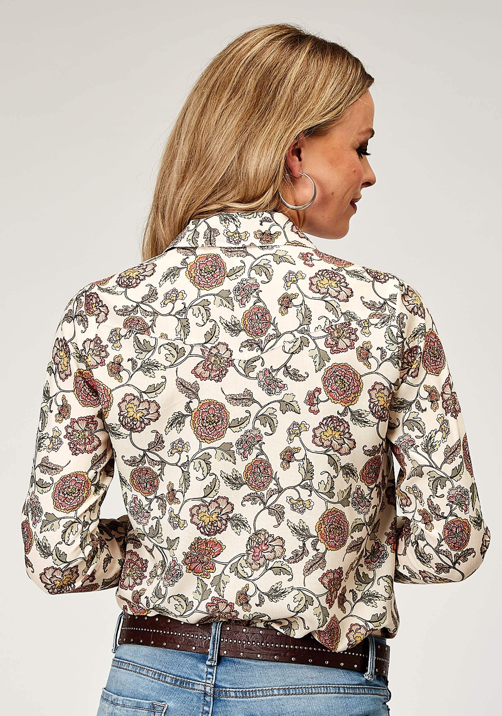 Roper Womens Long Sleeve Button Vintage Floral Print Western Shirt With Tab And Bttn On Sleeves For Rolled Cuffs - Roper - Flyclothing LLC