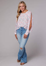 Roper Womens Long Sleeve Pullover Scattered Aztec Print Rayon Western Blouse Wide Scoop Neck Open Sleeve Tie At Cuff - Roper - Flyclothing LLC