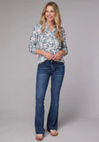 Roper Womens Long Sleeve Button Ditzy Floral Print Rayon Challis Western Shirt With Tab And Button On Sleeves - Roper