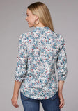 Roper Womens Long Sleeve Button Ditzy Floral Print Rayon Challis Western Shirt With Tab And Button On Sleeves - Roper