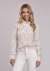 Womens Roper Checker Stripe Printed Rayon Long Sleeve Snap Shirt - Roper - Flyclothing LLC