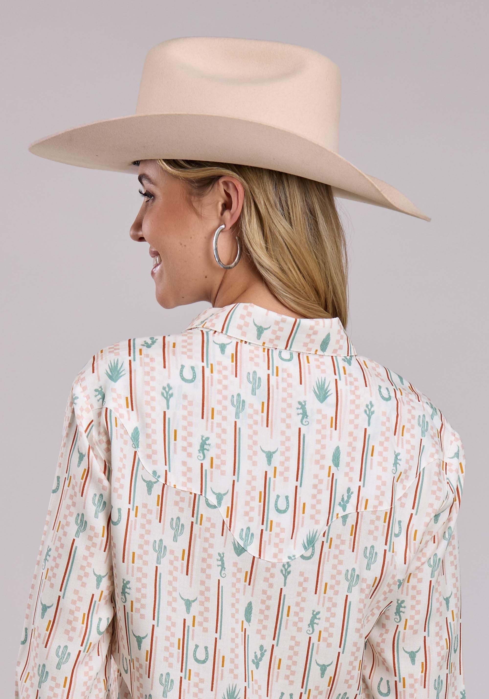 Womens Roper Checker Stripe Printed Rayon Long Sleeve Snap Shirt - Roper - Flyclothing LLC