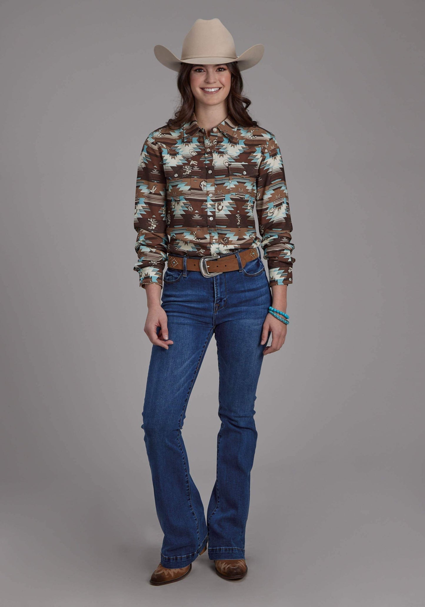 Roper Womens Icon Aztec Printed Rayon Long Sleeve Snap Western Shirt - Roper - Flyclothing LLC