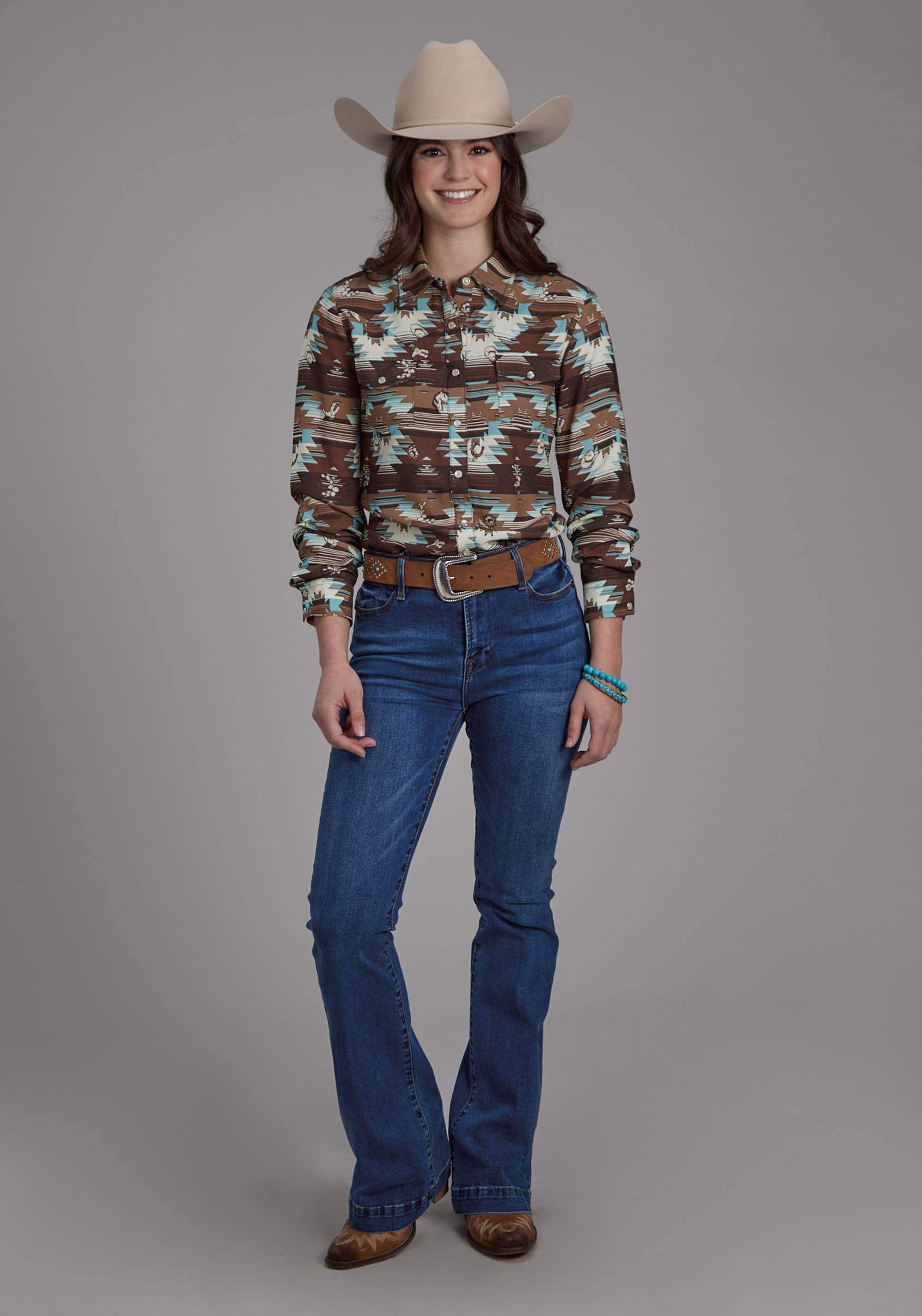 Roper Womens Icon Aztec Printed Rayon Long Sleeve Snap Western Shirt - Roper - Flyclothing LLC