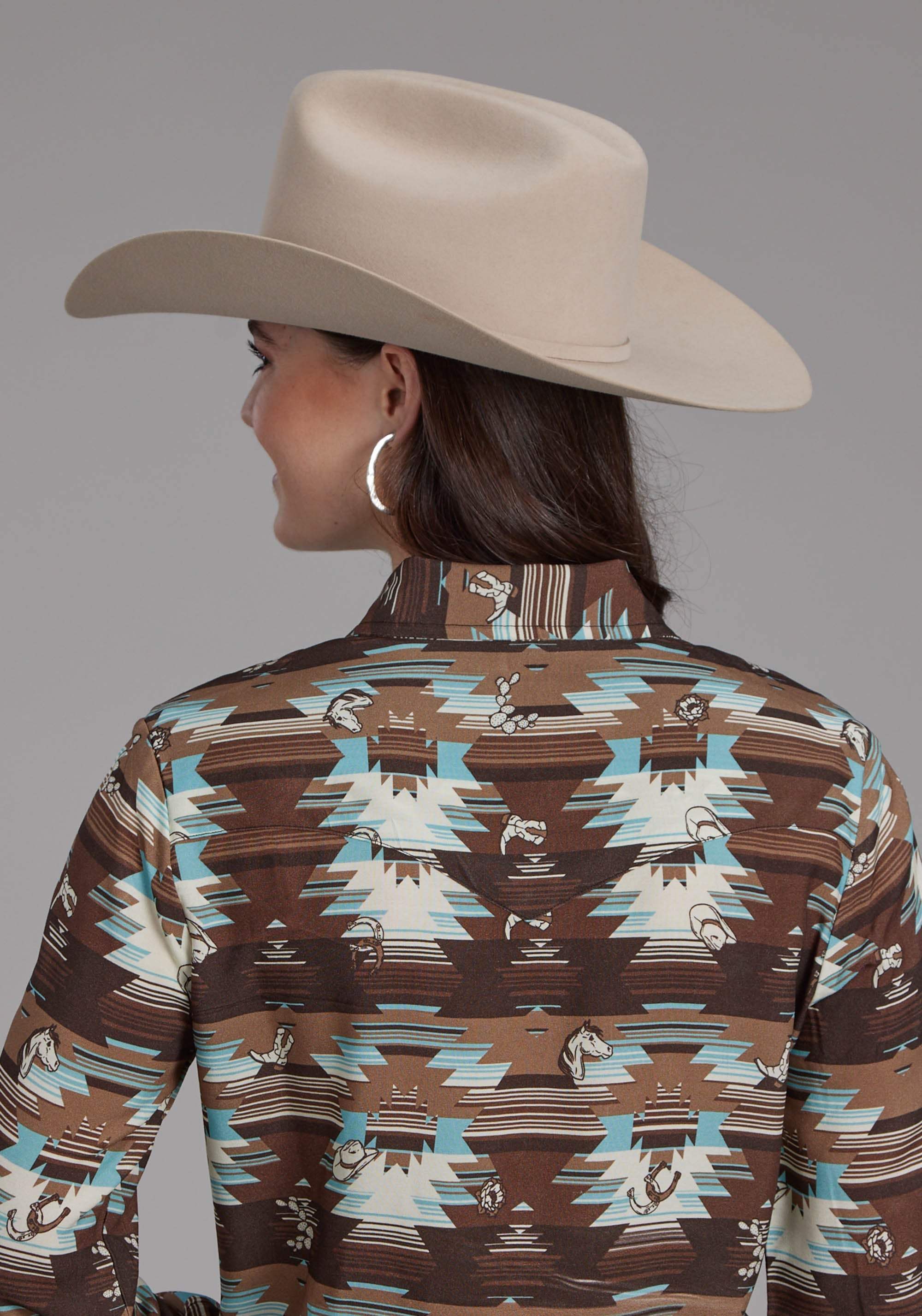 Roper Womens Icon Aztec Printed Rayon Long Sleeve Snap Western Shirt - Roper - Flyclothing LLC