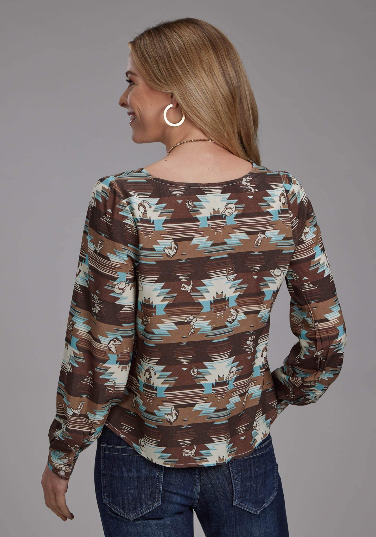 Roper Womens Icon Aztec Printed Rayon Blouse Long Sleeve Button Western Shirt - Roper - Flyclothing LLC