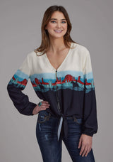 Roper Womens Western Border Printed Rayon Long Sleeve Button Western Shirt - Roper - Flyclothing LLC