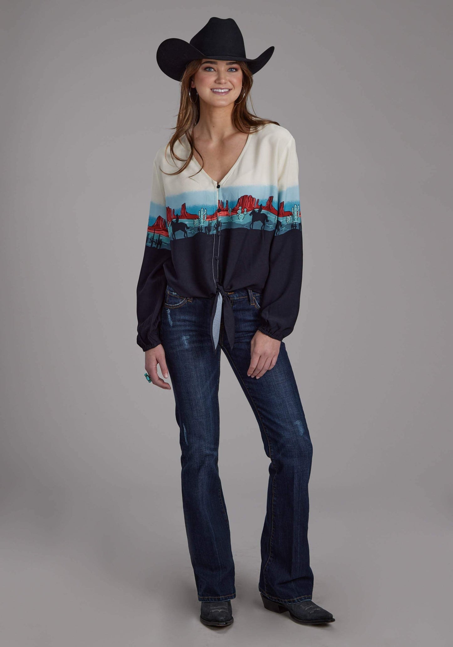 Roper Womens Western Border Printed Rayon Long Sleeve Button Western Shirt - Roper - Flyclothing LLC