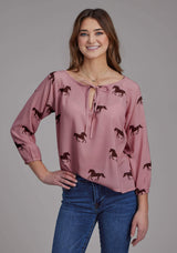 Roper Womens Wild Horses Printed Rayon Long Sleeve Pullover Western Shirt - Roper - Flyclothing LLC