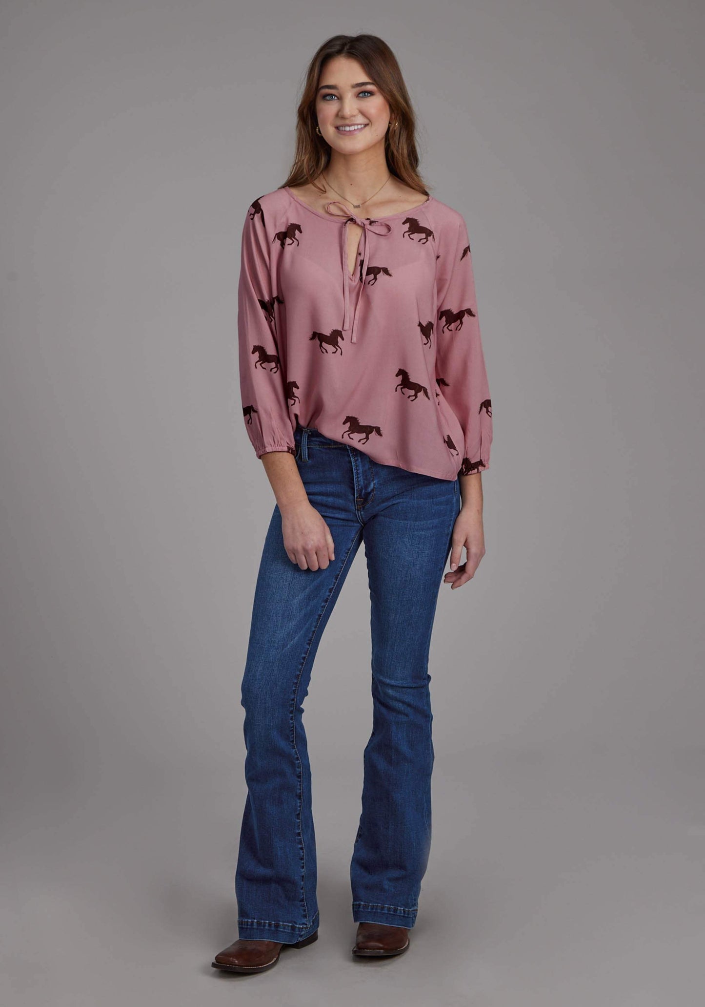 Roper Womens Wild Horses Printed Rayon Long Sleeve Pullover Western Shirt - Roper - Flyclothing LLC
