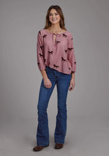 Roper Womens Wild Horses Printed Rayon Long Sleeve Pullover Western Shirt - Roper - Flyclothing LLC