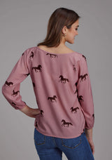 Roper Womens Wild Horses Printed Rayon Long Sleeve Pullover Western Shirt - Roper - Flyclothing LLC