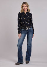 Roper Womens Long Sleeve Snap Skull Print Western Blouse Western Shirt