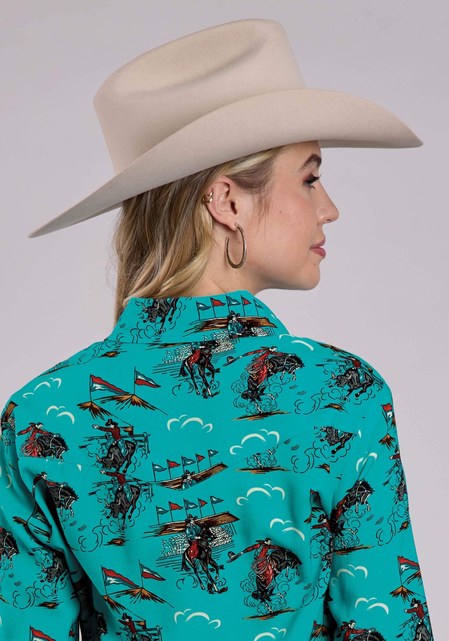 Roper Womens Long Sleeve Snap Retro Rodeo Print Western Shirt - Roper - Flyclothing LLC