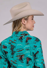 Roper Womens Long Sleeve Snap Retro Rodeo Print Western Shirt - Roper - Flyclothing LLC