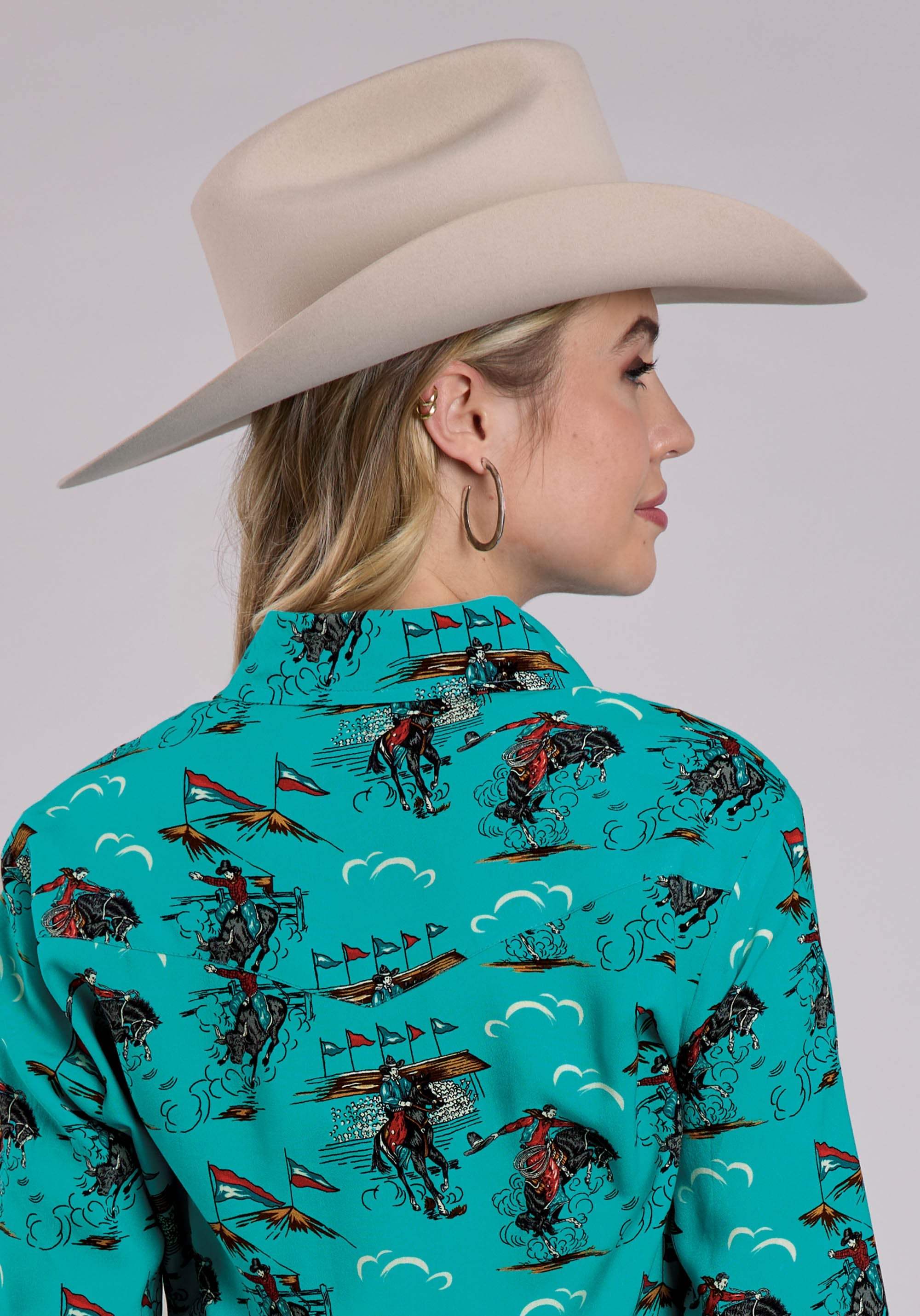 Roper Womens Long Sleeve Snap Retro Rodeo Print Western Shirt - Roper - Flyclothing LLC