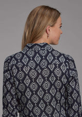 Roper Womens Black Cream Ikat Print Rayon Long Sleeve Button Western Shirt - Roper - Flyclothing LLC