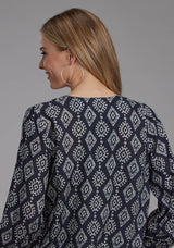 Roper Womens Black Cream Ikat Print Rayon Long Sleeve Pullover Western Shirt