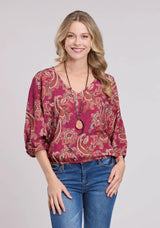 Womens Long Sleeve Pullover Rasp Paisley Bandana Print Rayonr Western Shirt - Roper - Flyclothing LLC