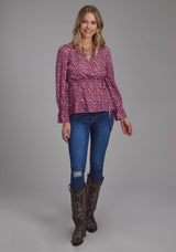 Roper Womens Leopard Print Poly Crepe Long Sleeve Pullover Western Shirt