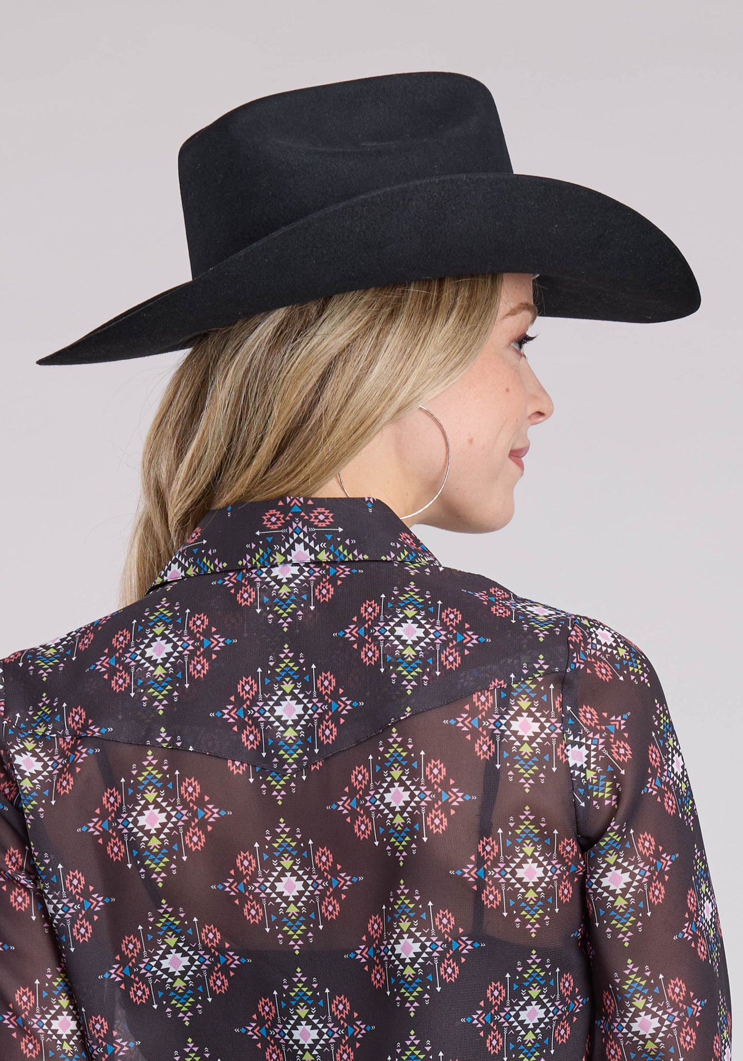 Roper Womens Long Sleeve Snap Poly Aztec Brights Print Top Western Shirt