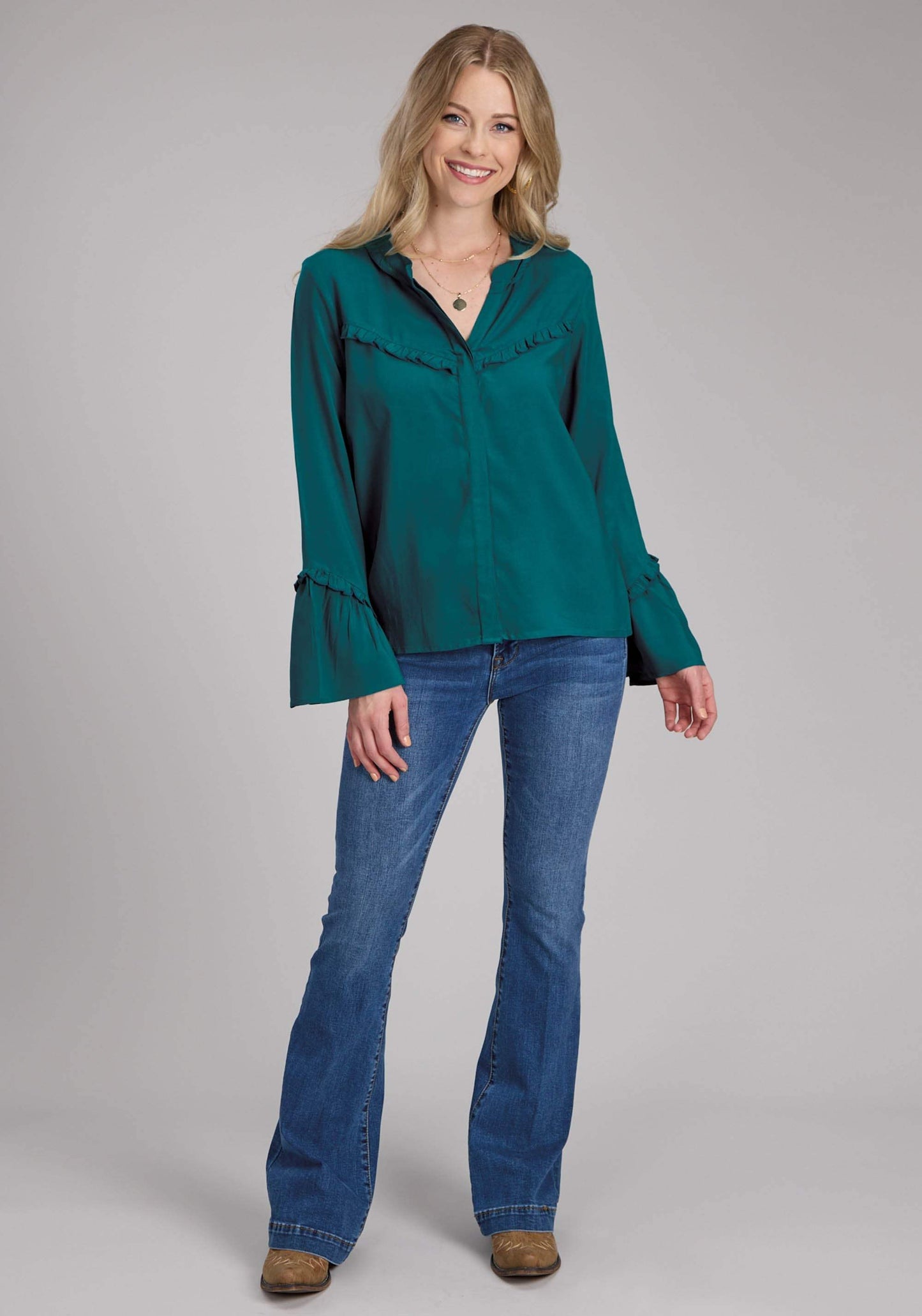 Roper Womens Rayon Challis Peasant Blouse Long Sleeve Button Western Shirt - Roper - Flyclothing LLC