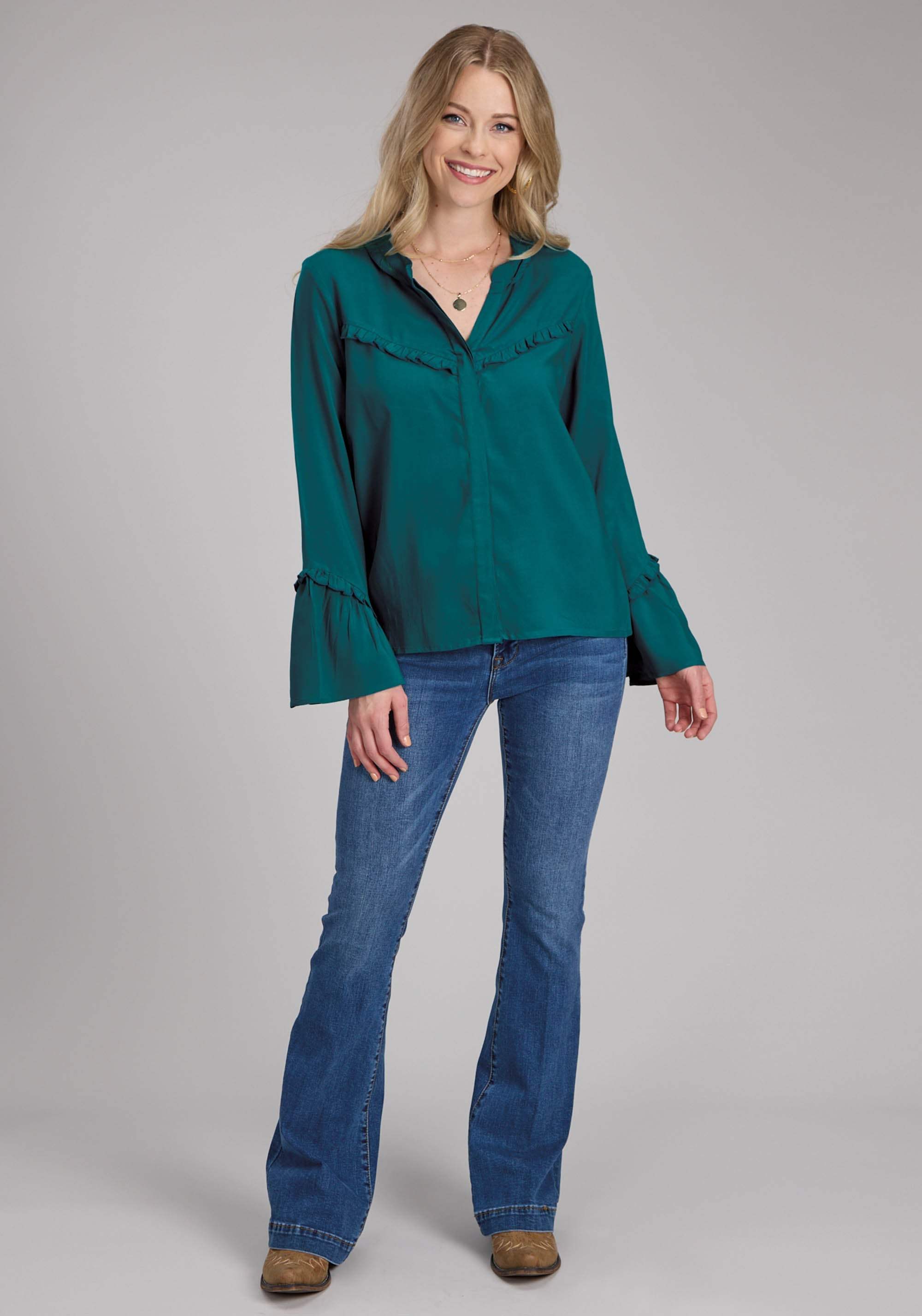 Roper Womens Rayon Challis Peasant Blouse Long Sleeve Button Western Shirt - Roper - Flyclothing LLC