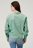 Roper Womens Long Sleeve Button Light Blue Denim Retro Western Blouse Retro Front And Back Yokes Cropped With Front Ties - Roper
